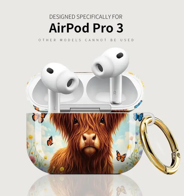 Alt view image 5 of 7 - Case Compatible with AirPod Pro 3 2025, Cute Protective Cover with Keychain for AirPod Pro 3rd Generation, Full Protection Case for Women Girls(Floral Cow Butterfly Flowers)