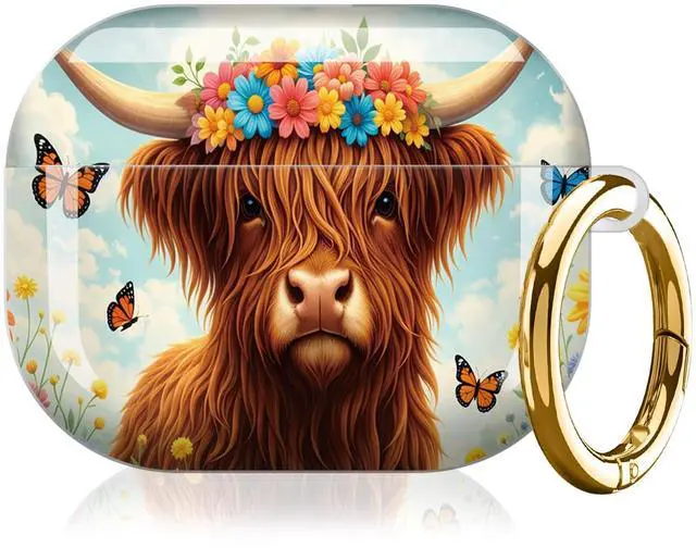 Alt view image 7 of 7 - Case Compatible with AirPod Pro 3 2025, Cute Protective Cover with Keychain for AirPod Pro 3rd Generation, Full Protection Case for Women Girls(Floral Cow Butterfly Flowers)