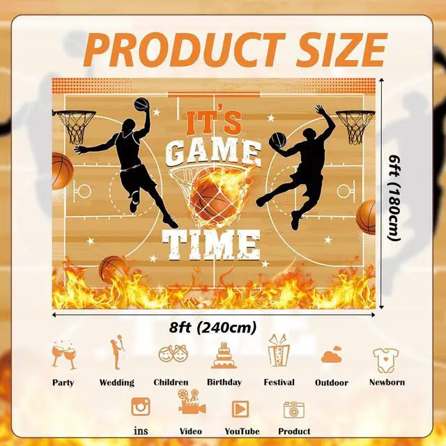 Alt view image 2 of 7 - Basketball Theme Backdrop It's Game Time Basketball Birthday Background Kids Men Boys Sport Happy Birthday Party Banner Decorations 8x6FT