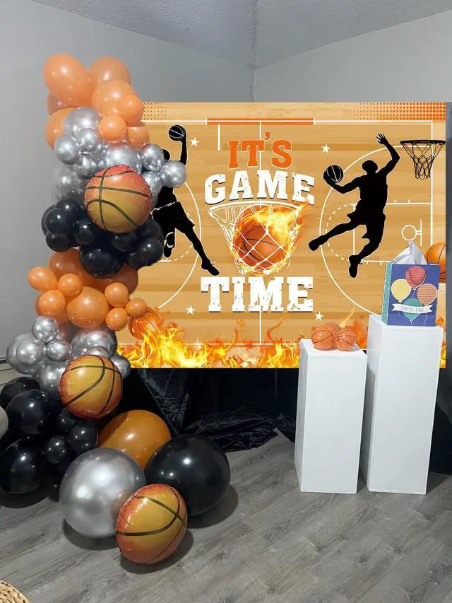 Alt view image 4 of 7 - Basketball Theme Backdrop It's Game Time Basketball Birthday Background Kids Men Boys Sport Happy Birthday Party Banner Decorations 8x6FT