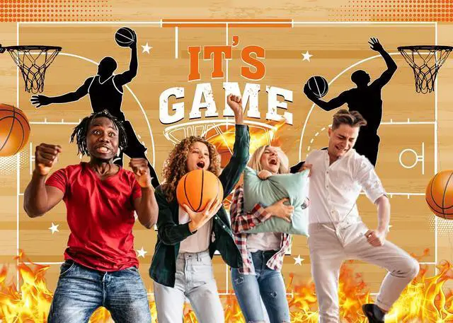 Alt view image 3 of 7 - Basketball Theme Backdrop It's Game Time Basketball Birthday Background Kids Men Boys Sport Happy Birthday Party Banner Decorations 8x6FT