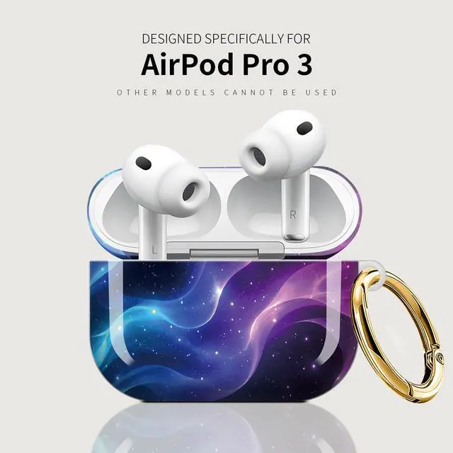 Alt view image 5 of 7 - Case Compatible with AirPod Pro 3 2025, Cute Protective Cover with Keychain for AirPod Pro 3rd Generation, Full Protection Case for Women Girls(Cosmic Waves Starry Night Glow)