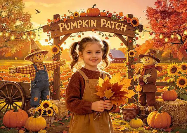 Alt view image 4 of 7 - Fall Pumpkin Patch Backdrop Autumn Farm Harvest Photography Background Thanksgiving Party Harvest Festival Kids Photoshoot Photo Booth Props 8x6FT