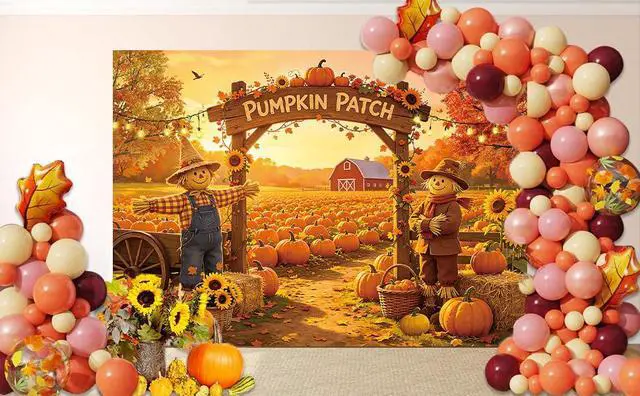 Alt view image 7 of 7 - Fall Pumpkin Patch Backdrop Autumn Farm Harvest Photography Background Thanksgiving Party Harvest Festival Kids Photoshoot Photo Booth Props 8x6FT