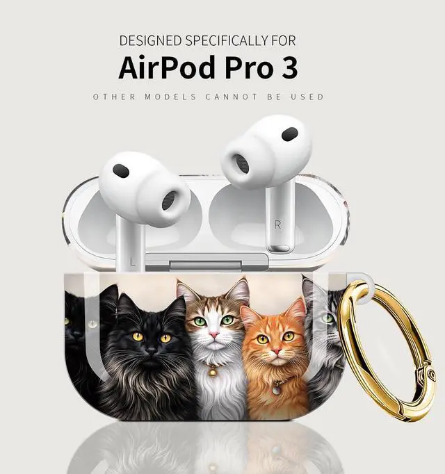 Alt view image 5 of 7 - Case Compatible with AirPod Pro 3 2025, Cute Protective Cover with Keychain for AirPod Pro 3rd Generation, Full Protection Case for Women Girls(Five Cats)