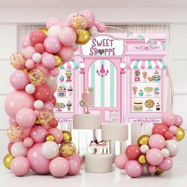 Alt view image 5 of 7 - Sweet Shoppe Backdrop 7x5FT Pink Donut Ice Cream Candy Sweet Shoppe Photography Background Girls Birthday Party Cake Table Decorations