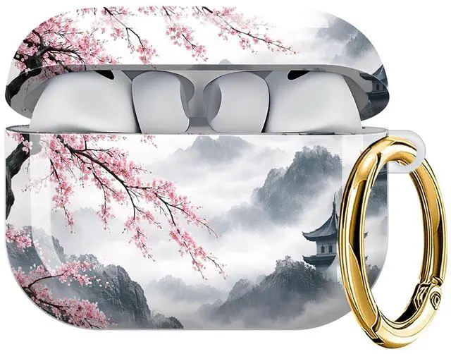 Main image of Case Compatible with AirPod Pro 3 2025, Cute Protective Cover with Keychain for AirPod Pro 3rd Generation, Full Protection Case for Women Girls(Cherry Blossom Mountain Clouds)