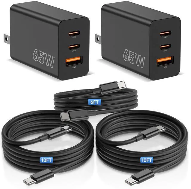 Main image of 65W Super Fast Charger Type C for Samsung, 3-Port GaN USB C Charging Block PD/QC 3.0 & 6/10/10FT Cable for Samsung Galaxy S26 Ultra/S26+/S25 Ultra/S24/S23, iPhone 17/16/iPad/Mac Book/Android
