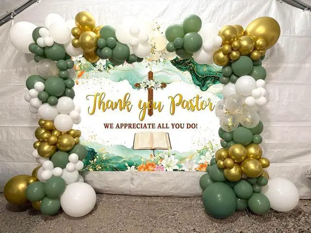 Alt view image 5 of 7 - Thank You Pastor Backdrop 8x6FT Pastor Appreciation Decorations Clergy Appreciation Day Banner Church Background with Cross Bible Flowers for Pastor Anniversary Celebration Photo Booth