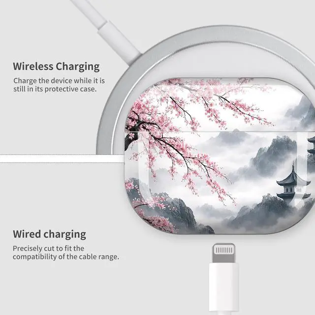 Alt view image 4 of 7 - Case Compatible with AirPod Pro 3 2025, Cute Protective Cover with Keychain for AirPod Pro 3rd Generation, Full Protection Case for Women Girls(Cherry Blossom Mountain Clouds)