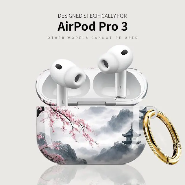 Alt view image 5 of 7 - Case Compatible with AirPod Pro 3 2025, Cute Protective Cover with Keychain for AirPod Pro 3rd Generation, Full Protection Case for Women Girls(Cherry Blossom Mountain Clouds)