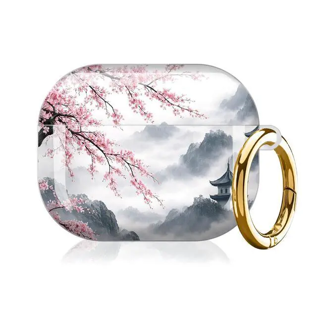 Alt view image 7 of 7 - Case Compatible with AirPod Pro 3 2025, Cute Protective Cover with Keychain for AirPod Pro 3rd Generation, Full Protection Case for Women Girls(Cherry Blossom Mountain Clouds)