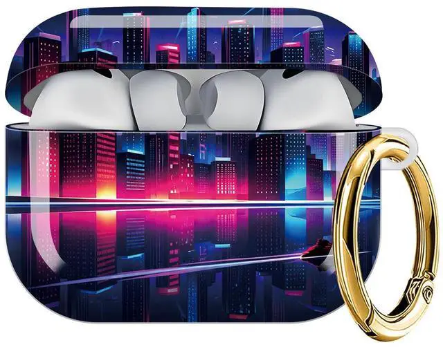Main image of Case Compatible with AirPod Pro 3 2025, Cute Protective Cover with Keychain for AirPod Pro 3rd Generation, Full Protection Case for Women Girls(Neon Cityscape)