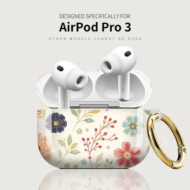Alt view image 5 of 7 - Case Compatible with AirPod Pro 3 2025, Cute Protective Cover with Keychain for AirPod Pro 3rd Generation, Full Protection Case for Women Girls(Colorful Floral Blooms)