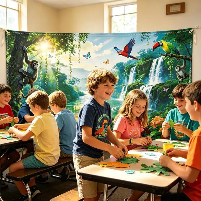 Alt view image 7 of 7 - 9×6ft Rainforest Animal Backdrop, Tropical Jungle Waterfall Party Decor | Premium Polyester Fabric,Foldable,Excellent Shooting Effect as a Rainforest Animal Backdrop,Great for Jungle Theme Photoshoot