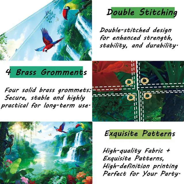 Alt view image 4 of 7 - 9×6ft Rainforest Animal Backdrop, Tropical Jungle Waterfall Party Decor | Premium Polyester Fabric,Foldable,Excellent Shooting Effect as a Rainforest Animal Backdrop,Great for Jungle Theme Photoshoot