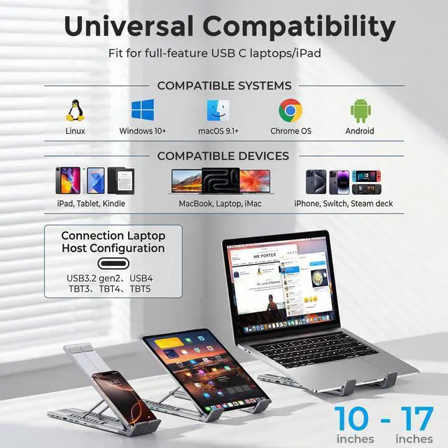 Alt view image 6 of 6 - USB C Laptop Docking Station Stand,Dock Tablet Stand, 8 in 1 USB C Hub with 4K HDMI, 2 USB 3.0, PD 100W, SD/TF Card Reader, Dock Station Computer Holder for MacBook Pro/Air, Dell, ASUS, HP, Lenovo