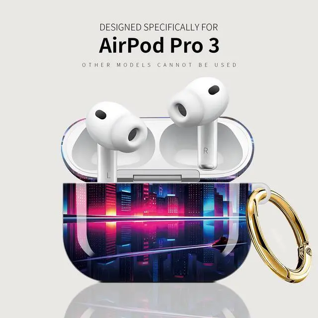 Alt view image 5 of 6 - Case Compatible with AirPod Pro 3 2025, Cute Protective Cover with Keychain for AirPod Pro 3rd Generation, Full Protection Case for Women Girls(Neon Cityscape)