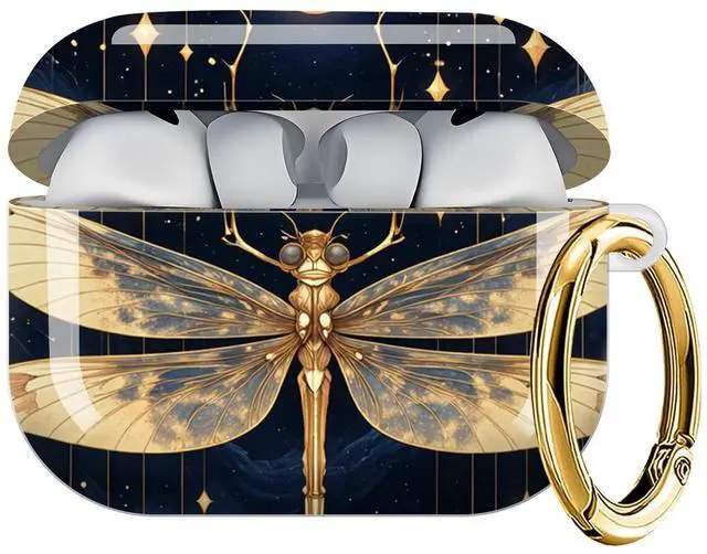 Main image of Case Compatible with AirPod Pro 3 2025, Cute Protective Cover with Keychain for AirPod Pro 3rd Generation, Full Protection Case for Women Girls(Golden Dragonfly Night Sky Floral)
