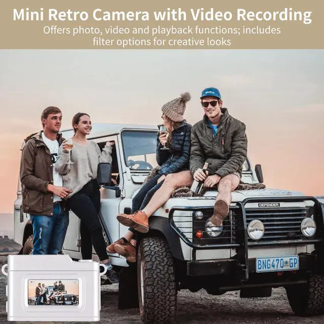 Alt view image 3 of 6 - Mini Retro Camera with Video Recording, Ultra-Compact Digital Camera, Filter Mode, Rechargeable Pocket Camera with 32GB Memory Card, OTG Adapter, 4 Carry Ways for Travel Daily Vlogging