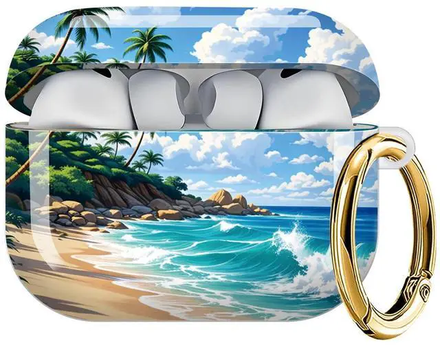 Main image of Case Compatible with AirPod Pro 3 2025, Cute Protective Cover with Keychain for AirPod Pro 3rd Generation, Full Protection Case for Women Girls(Tropical Beach Palm Trees Ocean Waves)