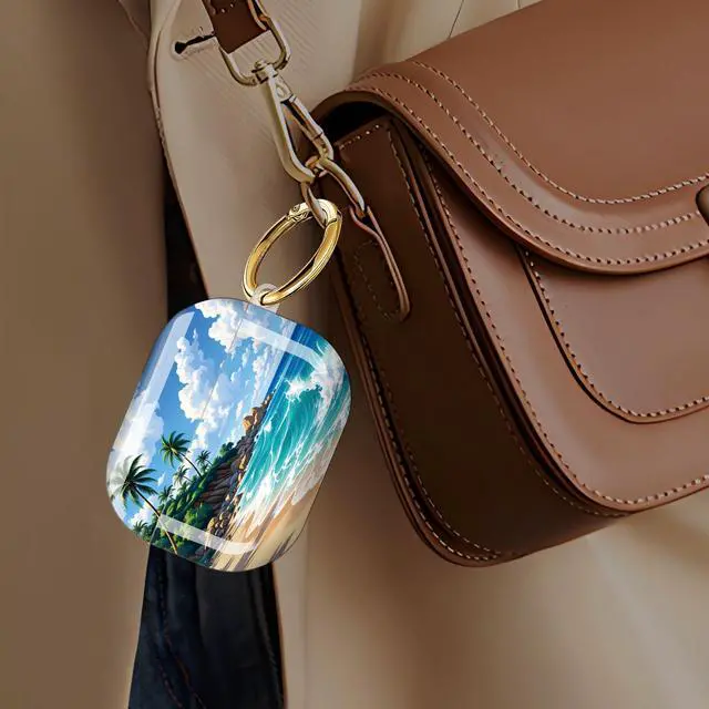 Alt view image 6 of 7 - Case Compatible with AirPod Pro 3 2025, Cute Protective Cover with Keychain for AirPod Pro 3rd Generation, Full Protection Case for Women Girls(Tropical Beach Palm Trees Ocean Waves)
