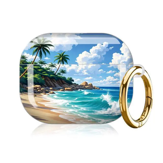 Alt view image 7 of 7 - Case Compatible with AirPod Pro 3 2025, Cute Protective Cover with Keychain for AirPod Pro 3rd Generation, Full Protection Case for Women Girls(Tropical Beach Palm Trees Ocean Waves)
