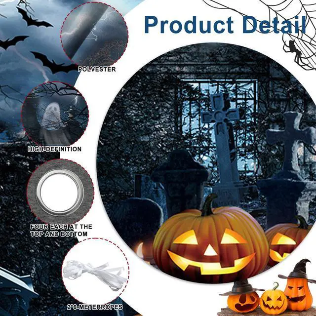 Alt view image 5 of 6 - 13x6ft Halloween Garage Decorations Backdrops Graveyard Scary Cemetary Halloween Garage Door Cover Wall Decorations for Outdoor