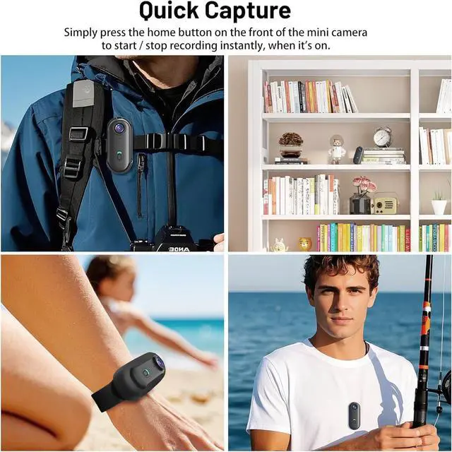 Alt view image 3 of 6 - 1080P Mini Body Camera 128GB - Action Body Cam with Audio & Video- Thumb Hands Free Waterproof Recording Wearable Cameras - for Work Travel Pet Walk Swim (1080P Black,128G)