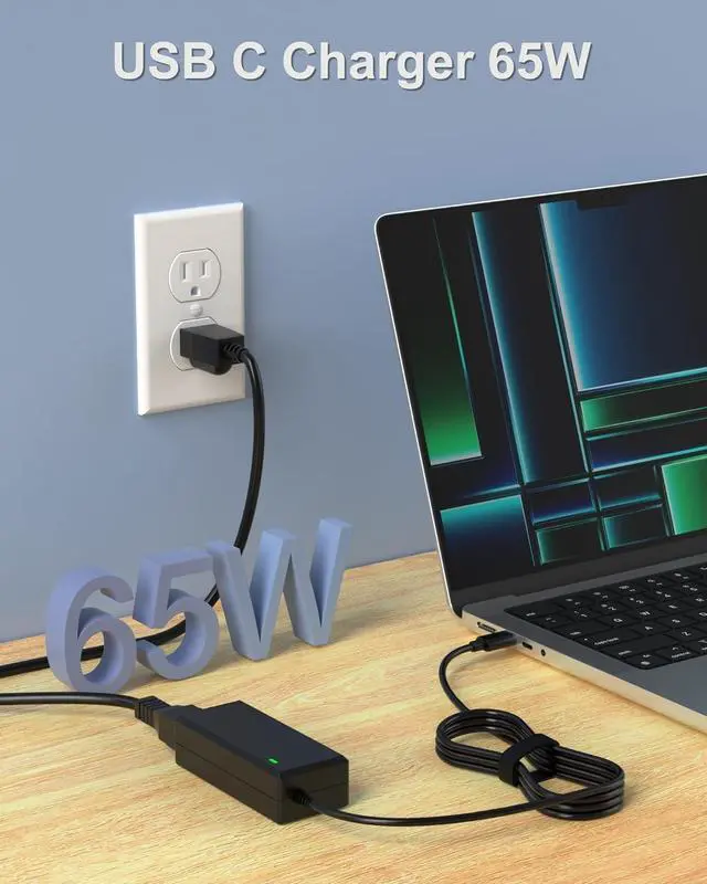 Alt view image 2 of 6 - PD 65W Fast USB C Laptop Charger Compatible with LG Gram Laptop 17" 16" 15" 14" Series Power Adapter
