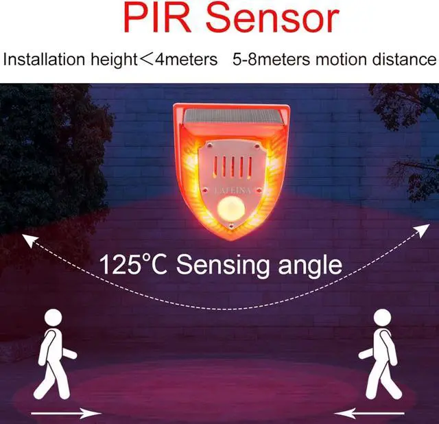 Alt view image 2 of 6 - Solar Security Alarm Lights, 129dB Gunshot Sounds & Dog Barking Sound & Light Strobe Light Warning Lamp for Outdoor Farm Barn