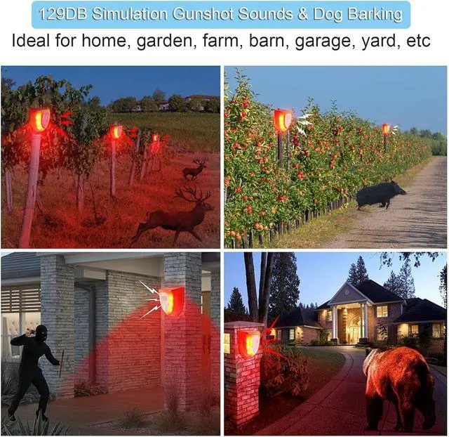 Alt view image 5 of 6 - Solar Security Alarm Lights, 129dB Gunshot Sounds & Dog Barking Sound & Light Strobe Light Warning Lamp for Outdoor Farm Barn