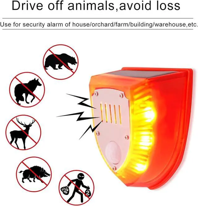 Alt view image 6 of 6 - Solar Security Alarm Lights, 129dB Gunshot Sounds & Dog Barking Sound & Light Strobe Light Warning Lamp for Outdoor Farm Barn