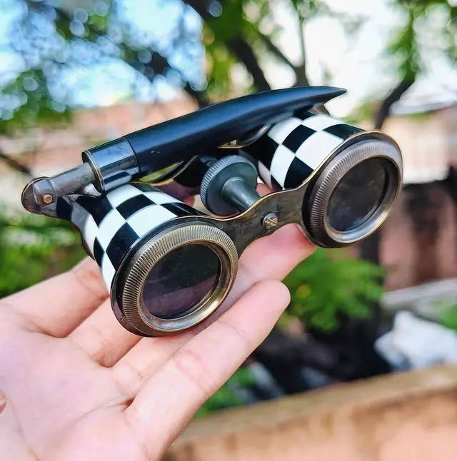 Alt view image 2 of 6 - Opera Glasses Binoculars for Adults Women - 2.5X Mother of Pearl Solid Brass Theater Binoculars with Handle - Vintage Opera Glass for Ballet Kentucky Derby Concerts Pocket Size Gift