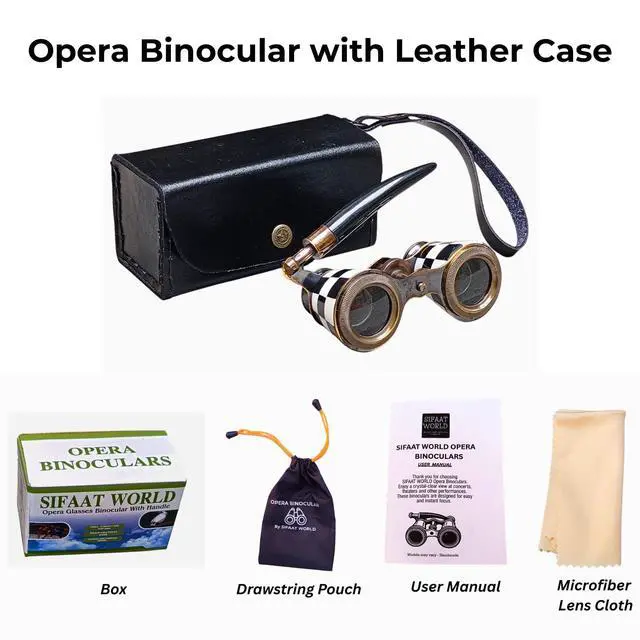 Alt view image 4 of 6 - Opera Glasses Binoculars for Adults Women - 2.5X Mother of Pearl Solid Brass Theater Binoculars with Handle - Vintage Opera Glass for Ballet Kentucky Derby Concerts Pocket Size Gift
