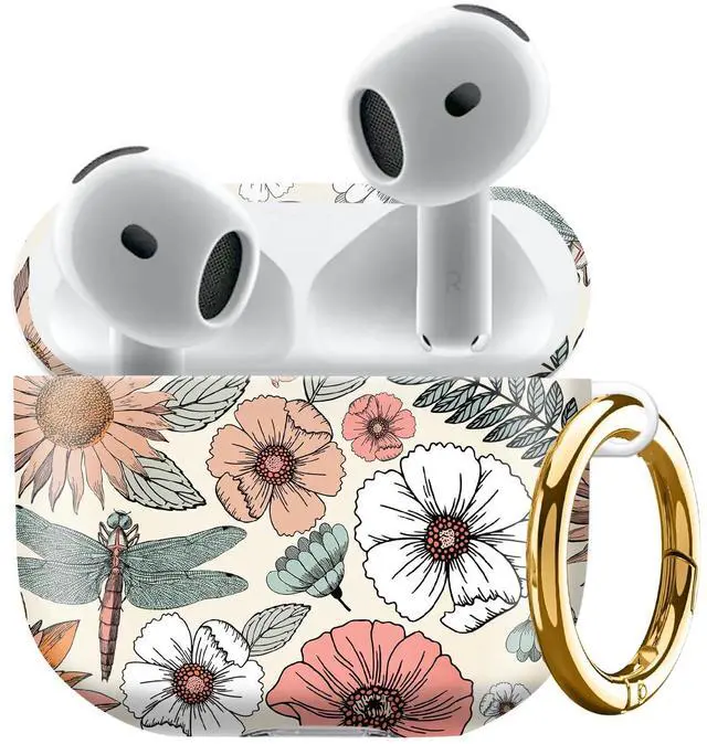 Main image of Compatiable with AirPod 4 Protective Case 2024, Soft Protective Case with Keychain for Women,Cute Shockproof Charging Case Cover for AirPod 4(Boho Flowers and Dragonflies)