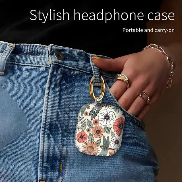 Alt view image 3 of 6 - Compatiable with AirPod 4 Protective Case 2024, Soft Protective Case with Keychain for Women,Cute Shockproof Charging Case Cover for AirPod 4(Boho Flowers and Dragonflies)