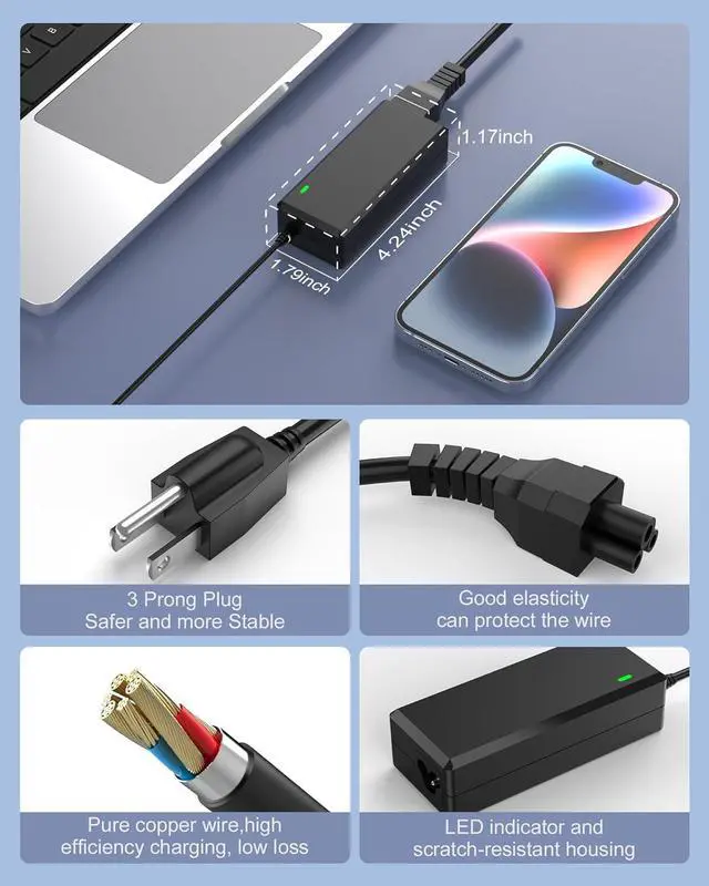 Alt view image 5 of 6 - PD 65W Fast USB C Laptop Charger Compatible with LG Gram Laptop 17" 16" 15" 14" Series Power Adapter