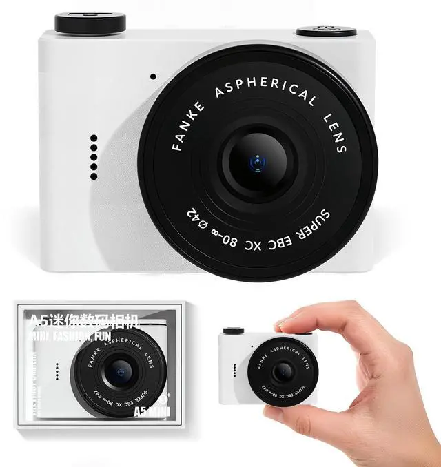 Main image of Mini Digital Camera with 0.96 in LCD Screen1080P 178° Wide Angle Retro Digital Camera with 32GB SD Card USB Card Reader Stickers Dual Cameras Built-in Filters for Travel Study Daily VloggingWhite