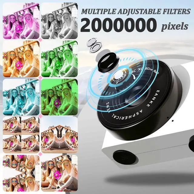 Alt view image 3 of 7 - Mini Digital Camera with 0.96 in LCD Screen1080P 178° Wide Angle Retro Digital Camera with 32GB SD Card USB Card Reader Stickers Dual Cameras Built-in Filters for Travel Study Daily VloggingWhite