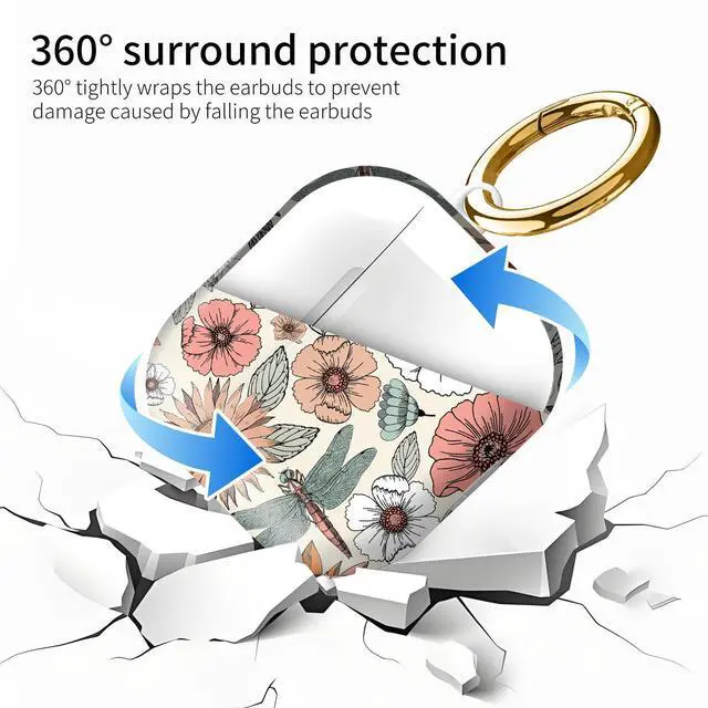 Alt view image 5 of 6 - Compatiable with AirPod 4 Protective Case 2024, Soft Protective Case with Keychain for Women,Cute Shockproof Charging Case Cover for AirPod 4(Boho Flowers and Dragonflies)