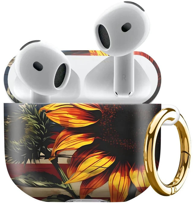 Main image of Compatiable with AirPod 4 Protective Case 2024, Soft Protective Case with Keychain for Women,Cute Shockproof Charging Case Cover for AirPod 4(American Flag Sunflower)