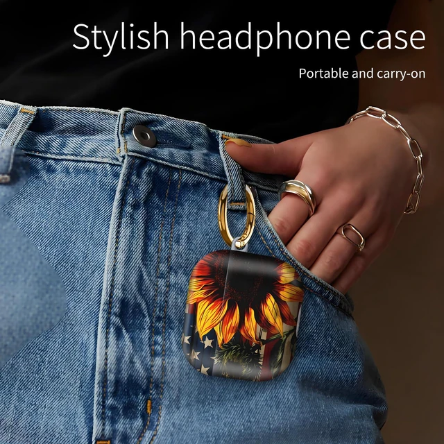 Alt view image 3 of 6 - Compatiable with AirPod 4 Protective Case 2024, Soft Protective Case with Keychain for Women,Cute Shockproof Charging Case Cover for AirPod 4(American Flag Sunflower)