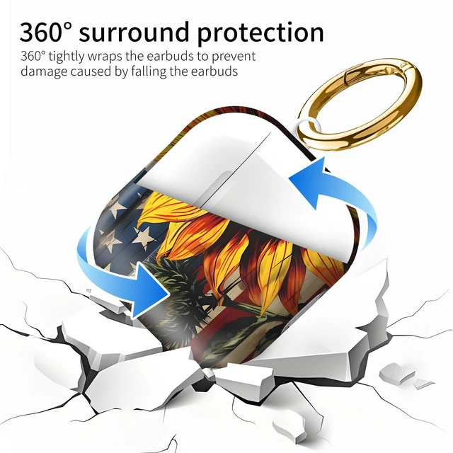 Alt view image 5 of 6 - Compatiable with AirPod 4 Protective Case 2024, Soft Protective Case with Keychain for Women,Cute Shockproof Charging Case Cover for AirPod 4(American Flag Sunflower)