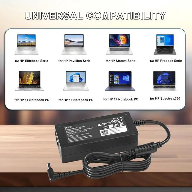Alt view image 3 of 7 - 65W Laptop Charger for HP Elitebook ProBook Pavilion x360 14 15 17 Laptop | Smart Blue Tip Power Adapter 440 450 650 745 820 830 840 845 850 G6 G5 G8 G7 G4s G4 G3 710412-001 741727-001 721092-001