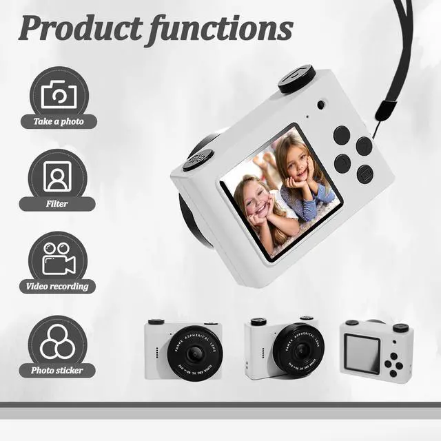 Alt view image 5 of 7 - Mini Digital Camera with 0.96 in LCD Screen1080P 178° Wide Angle Retro Digital Camera with 32GB SD Card USB Card Reader Stickers Dual Cameras Built-in Filters for Travel Study Daily VloggingWhite