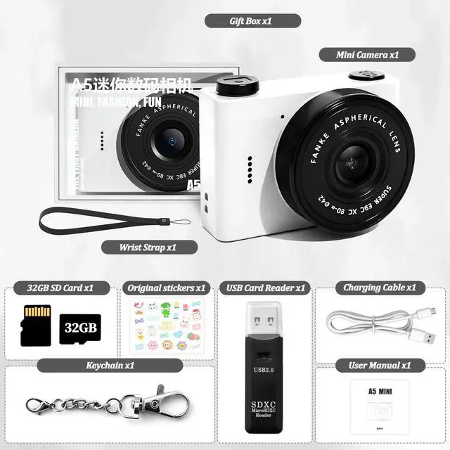 Alt view image 6 of 7 - Mini Digital Camera with 0.96 in LCD Screen1080P 178° Wide Angle Retro Digital Camera with 32GB SD Card USB Card Reader Stickers Dual Cameras Built-in Filters for Travel Study Daily VloggingWhite