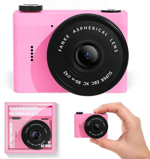 Main image of Mini Digital Camera with 0.96 in LCD Screen1080P 178° Wide Angle Retro Digital Camera with 32GB SD Card USB Card Reader Stickers Dual Cameras Built-in Filters for Travel Study Daily VloggingPink