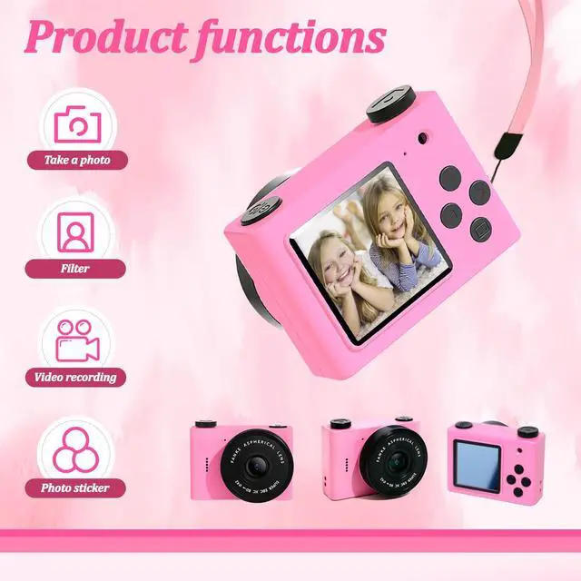 Alt view image 5 of 7 - Mini Digital Camera with 0.96 in LCD Screen1080P 178° Wide Angle Retro Digital Camera with 32GB SD Card USB Card Reader Stickers Dual Cameras Built-in Filters for Travel Study Daily VloggingPink