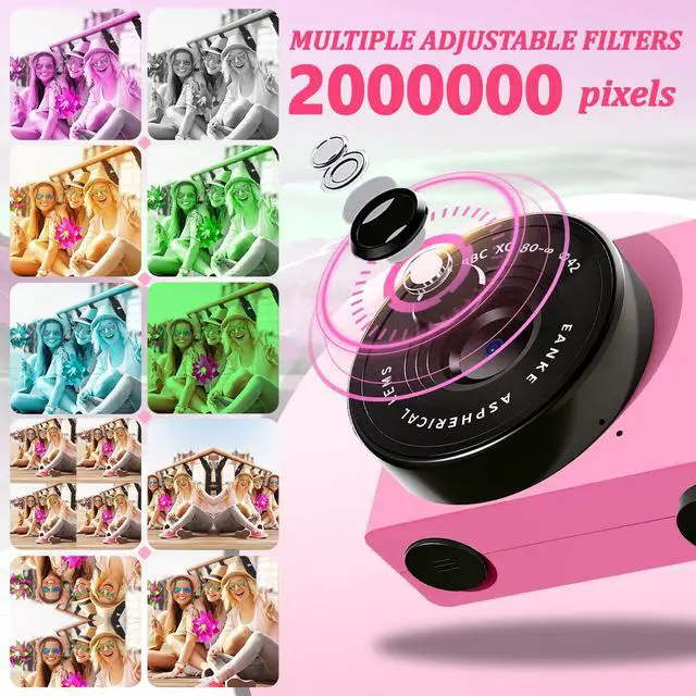 Alt view image 3 of 7 - Mini Digital Camera with 0.96 in LCD Screen1080P 178° Wide Angle Retro Digital Camera with 32GB SD Card USB Card Reader Stickers Dual Cameras Built-in Filters for Travel Study Daily VloggingPink